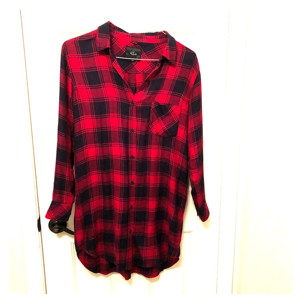 Rails long button down plaid shirt